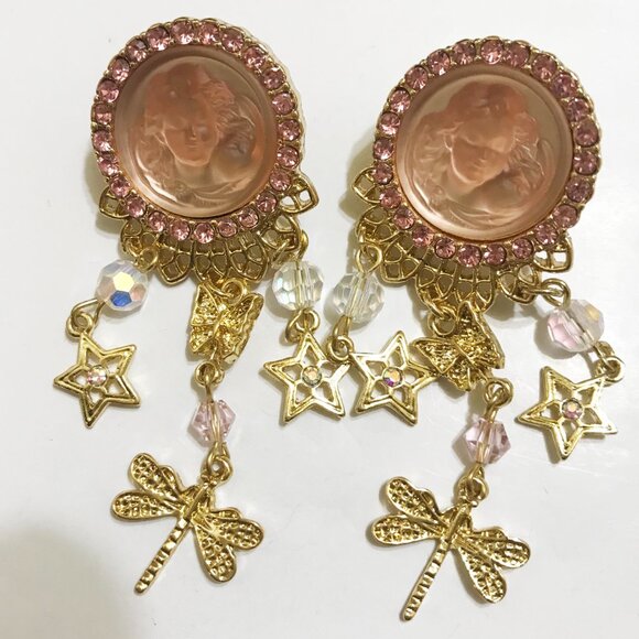 Kirks Folly AB Stone Dream Angel Stars Dragonfly Crystal Dangle Earrings - Picture 3 of 3